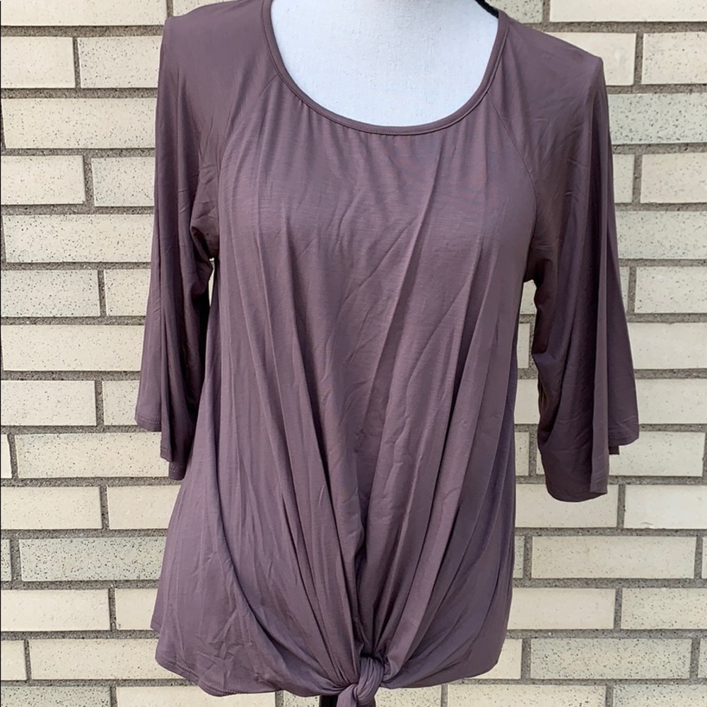 Brown Scoop Neck With Tie Waist Top - Picture 4 of 9